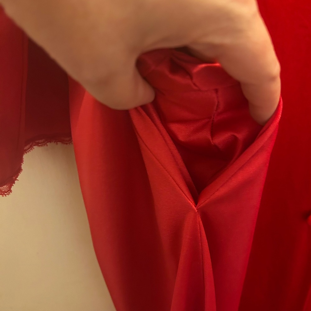 Vintage Vanity Fair Red Nylon Button Front Robe Nightgown Lace Trim‎ L - Picture 8 of 13